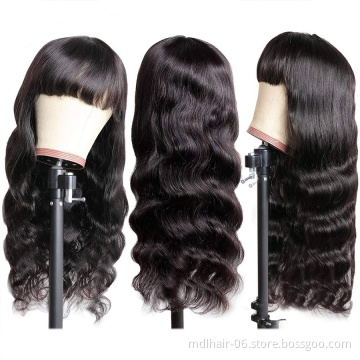Wholesale Body Wave Human Hair Wigs with Bangs Full Machine Made Wigs for Black Brazilian Women 100% Human Remy Virgin Hair Long